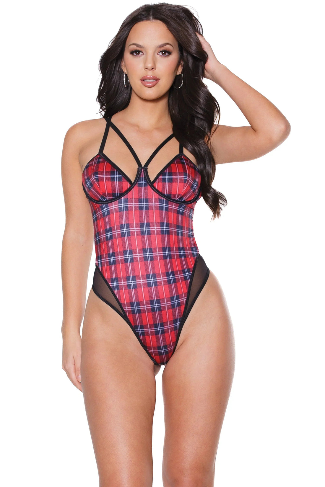 Coquette Need You So Plaid Teddy Sheer Red