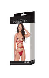 Coquette Matte Wet Look Underwire Open Cups Bra Set Merlot Red-Rebel Romance