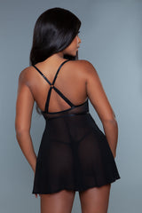 BeWicked Madeline Lace Caged Bust Babydoll Black