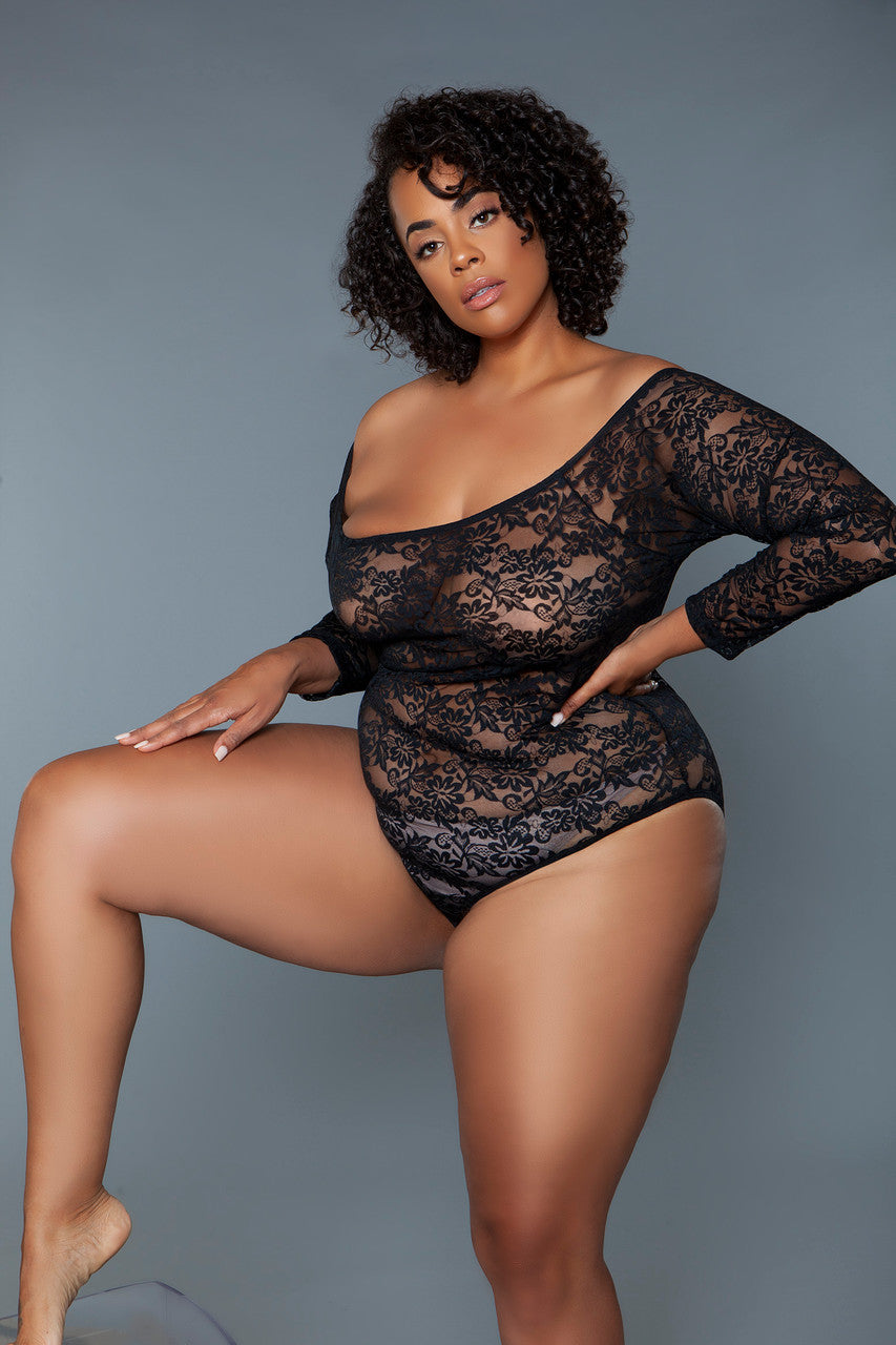 BeWicked Plus Size Queen Marina Bodysuit Lace Black