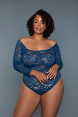 BeWicked Plus Size Queen Marina Bodysuit Deep Royal Lace