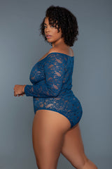 BeWicked Plus Size Queen Marina Bodysuit Deep Royal Lace