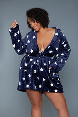 BeWicked Kaylee Plush Robe Navy White