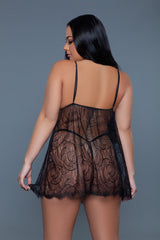 BeWicked Daisy Rose Eyelash Lace Babydoll Black