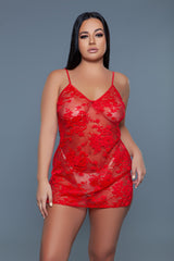BeWicked Kelly Floral Lace Chemise Red