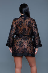BeWicked Delia Robe Floral Lace Robe with Satin Trimming