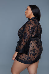BeWicked Delia Robe Floral Lace Robe with Satin Trimming