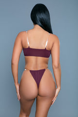 BeWicked Sloane Swimsuit with Clear Straps Bikini Set Maroon