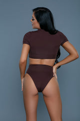 BeWicked Rio Set Crop Top High Waisted Swimsuit Bikini Set Brown