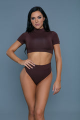 BeWicked Rio Set Crop Top High Waisted Swimsuit Bikini Set Brown