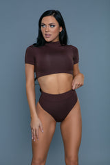 BeWicked Rio Set Crop Top High Waisted Swimsuit Bikini Set Brown