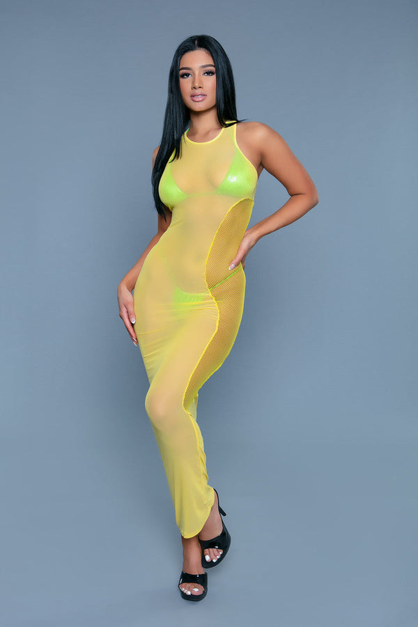 BeWicked Shelby Cover Up Halter Long Dress Yellow