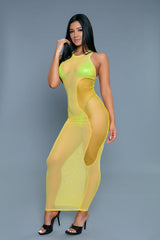 BeWicked Shelby Cover Up Halter Long Dress Yellow