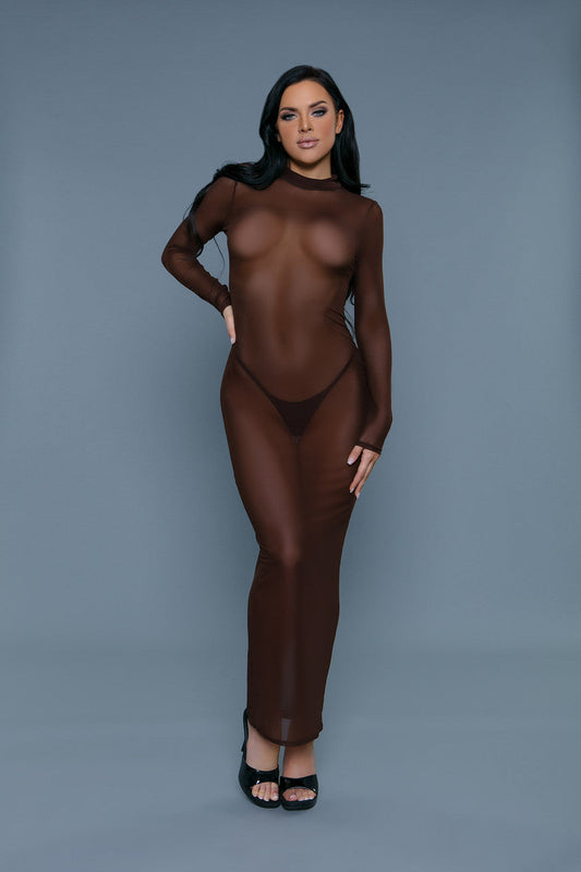 BeWicked Avery Cover Up Maxi Dress Longsleeve Sheer Brown