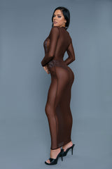 BeWicked Avery Cover Up Maxi Dress Longsleeve Sheer Brown