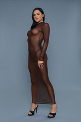 BeWicked Avery Cover Up Maxi Dress Longsleeve Sheer Brown