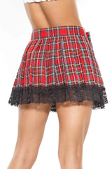 Coquette Queen Tartan Tease Pleated Skirt Dark Pink