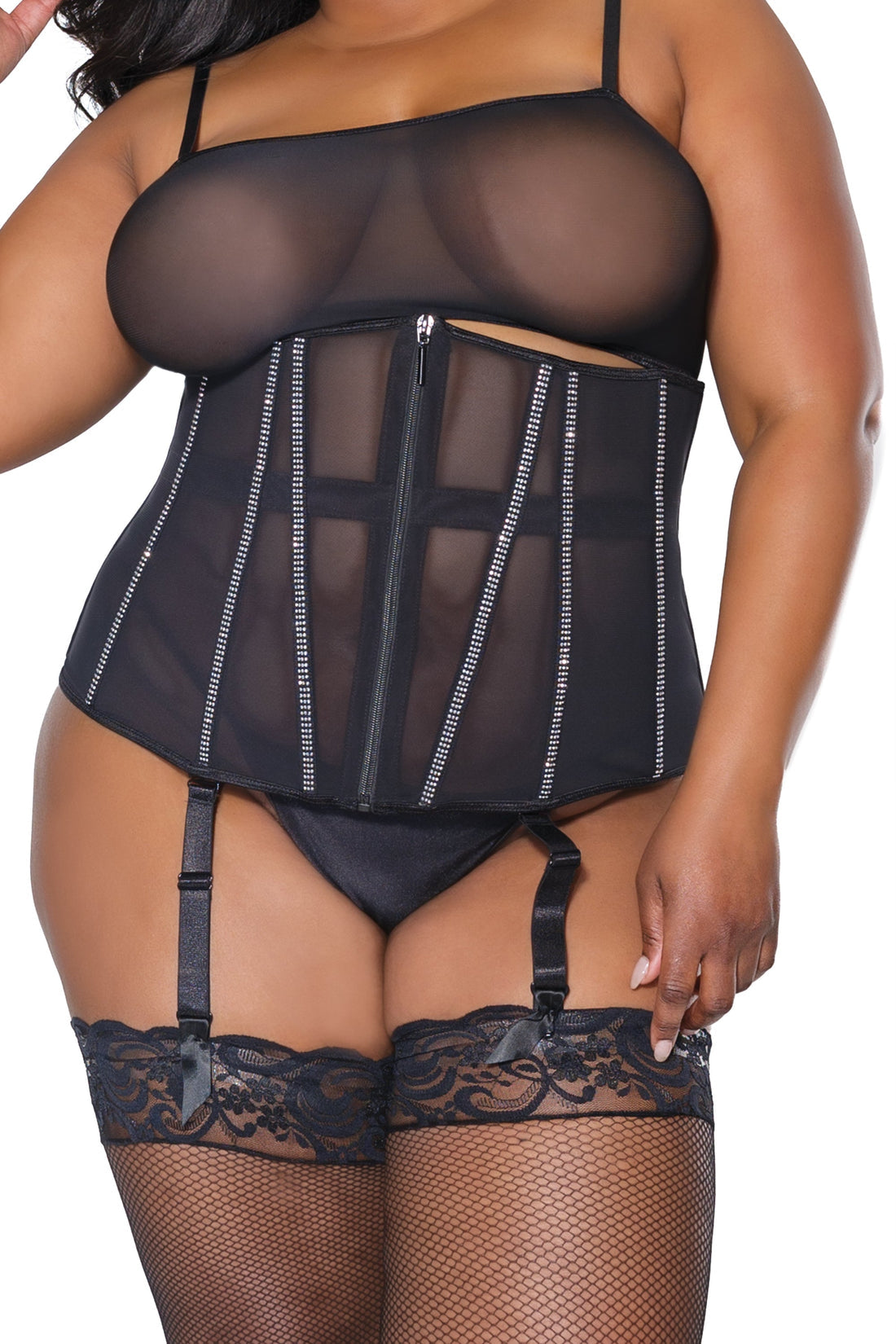 Coquette Diva Powernet Shine Rhinestone Boned Waist Cincher Garter Bel FSLT Lingerie Coquette Diva Powernet Shine Rhinestone Boned Waist Cincher Garter Bel FSLT Lingerie