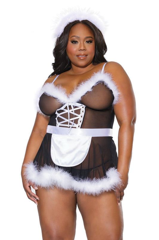 Coquette Diva Holiday Helper Maid Roleplay Costume Babydoll Marabou