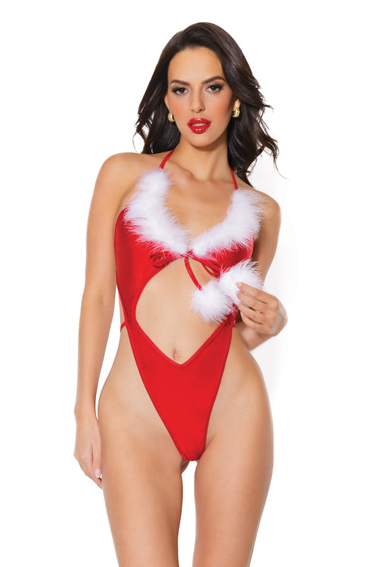 Coquette Holiday Santa Roleplay Costume Marabou Trim Teddy Red/White