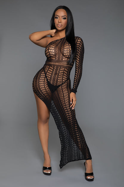 BeWicked Reel Me In Maxi Dress Bodystocking Geo Mesh Black