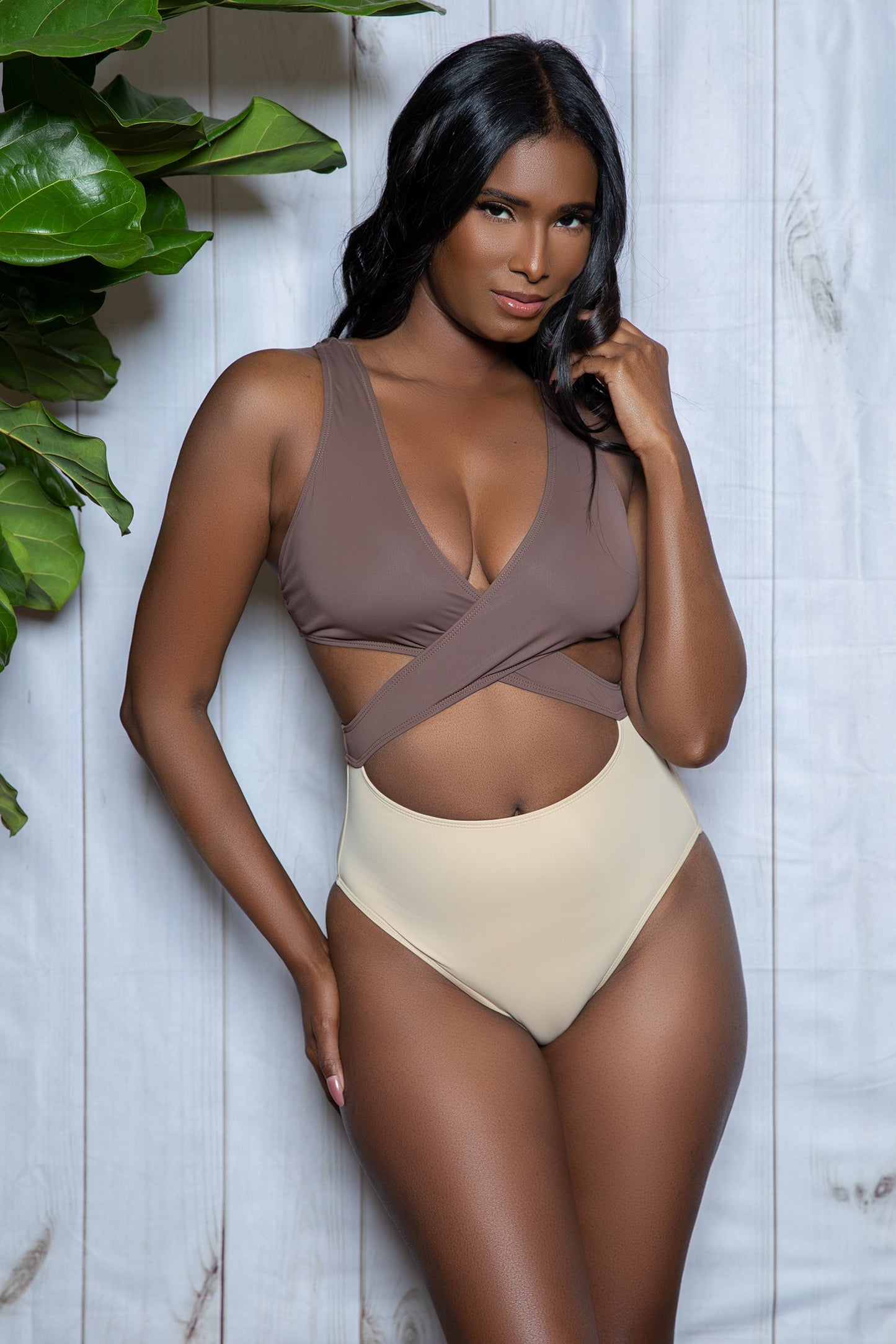 BeWicked Swimwear Mia Color Block Swimsuit One Piece Brown/Tan