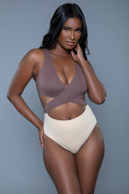 BeWicked Swimwear Mia Color Block Swimsuit One Piece Brown/Tan