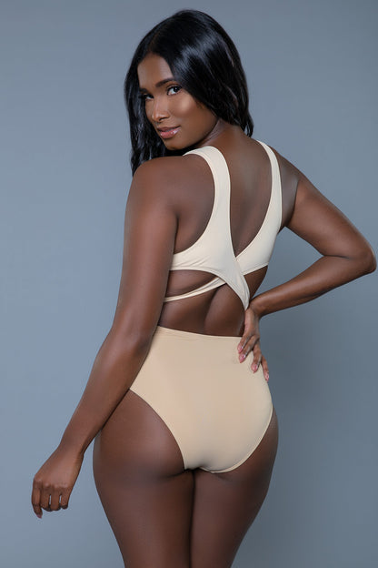 BeWicked Swimwear Mia Color Block Swimsuit One Piece Cream/Beige