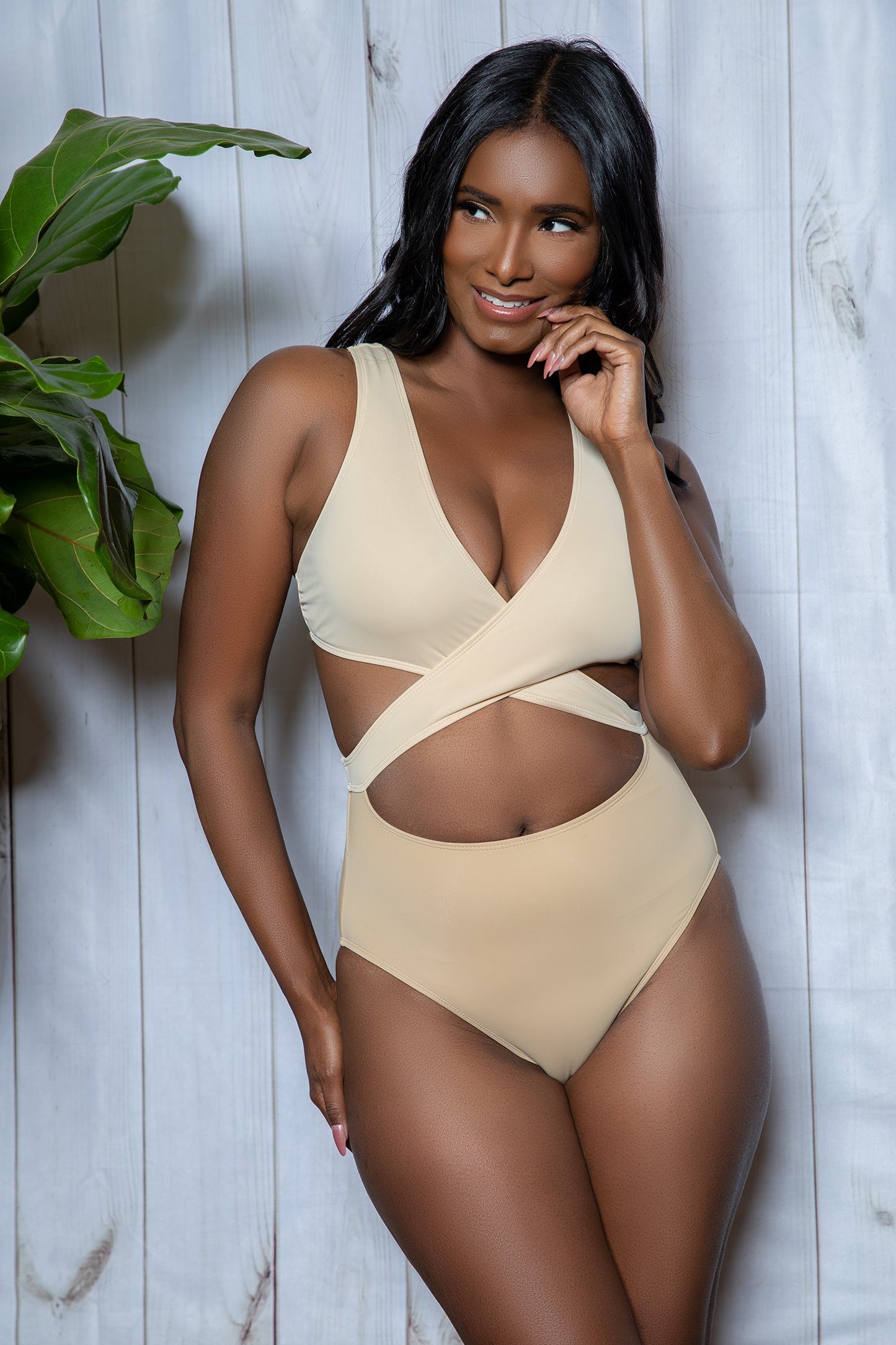 BeWicked Swimwear Mia Color Block Swimsuit One Piece Cream/Beige