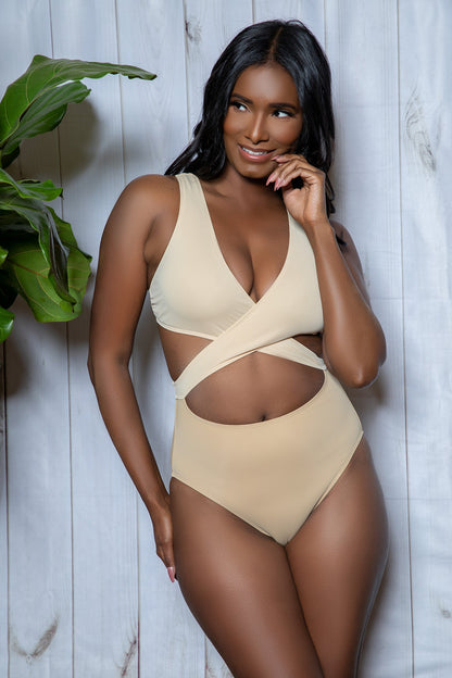 BeWicked Swimwear Mia Color Block Swimsuit One Piece Cream/Beige