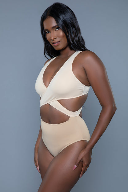 BeWicked Swimwear Mia Color Block Swimsuit One Piece Cream/Beige