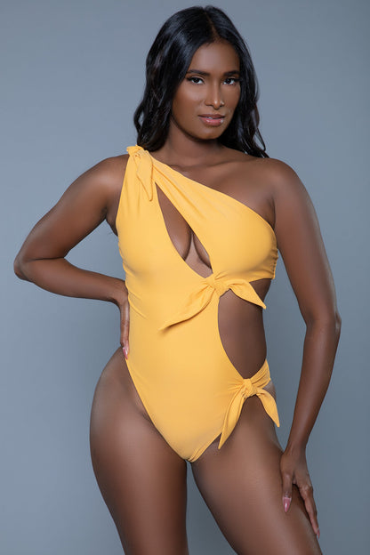 BeWicked Swimwear Elizabeth Asymmetrical Swimsuit One Piece Yellow