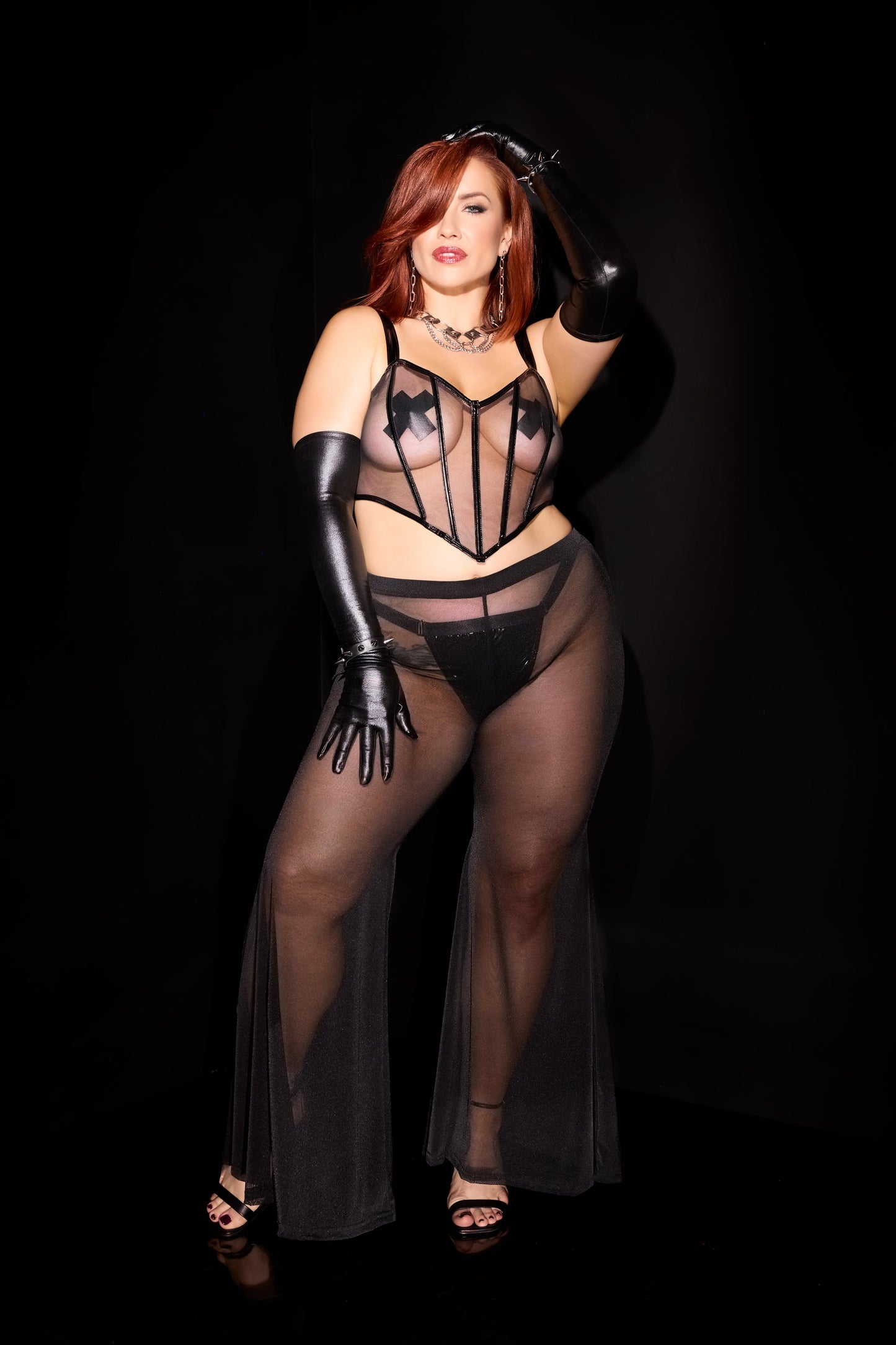 Coquette Darque Flared Sheer Mesh Pants Black
