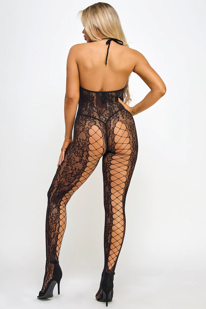 BeWicked Jasmine Bodystocking Black Floral Lace