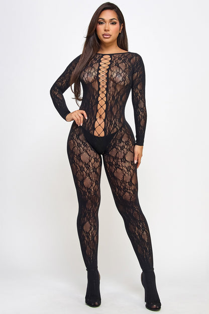 BeWicked Kiara Bodystocking Lace Long Sleeve Black
