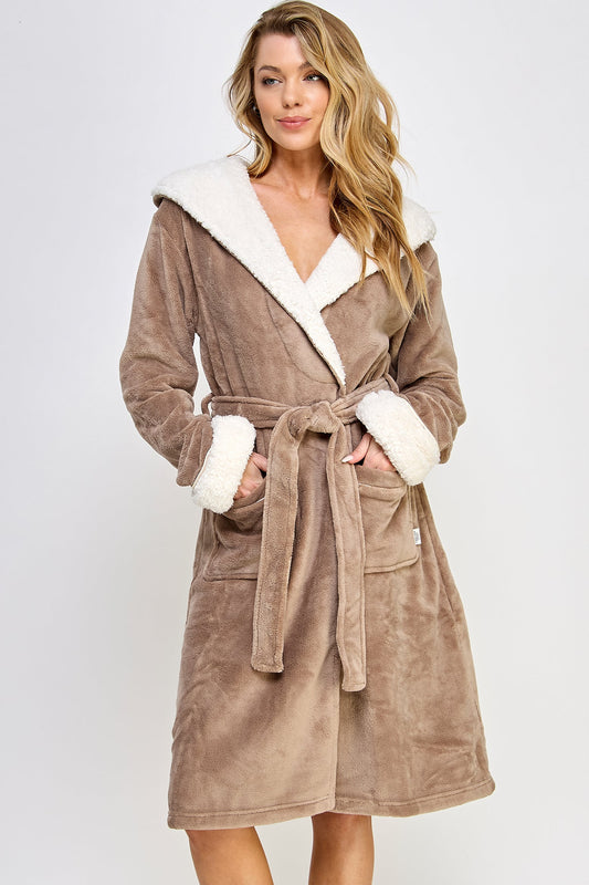 BeWicked Chic Plush Cozy Fleece Sydney Robe Brown