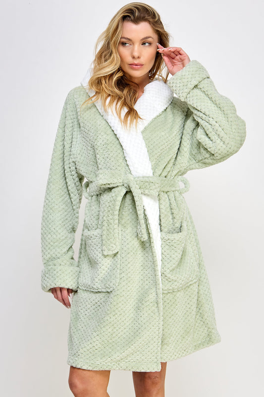 BeWicked Jacquard Bailey Hooded Robe Mint Green