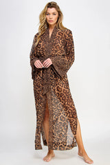 BeWicked Juliana Long Robe Sheer Chiffon Leopard Print