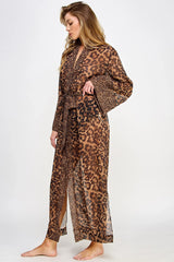 BeWicked Juliana Long Robe Sheer Chiffon Leopard Print