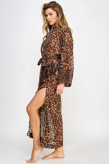 BeWicked Juliana Long Robe Sheer Chiffon Leopard Print