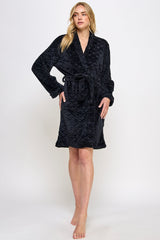BeWicked Ariel Robe Jacquard Plush Long Sleeve with Pockets Black