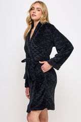 BeWicked Ariel Robe Jacquard Plush Long Sleeve with Pockets Black