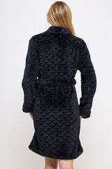 BeWicked Ariel Robe Jacquard Plush Long Sleeve with Pockets Black