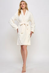 BeWicked Ariel Robe Jacquard Plush Long Sleeve with Pockets Cream
