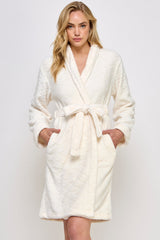 BeWicked Ariel Robe Jacquard Plush Long Sleeve with Pockets Cream