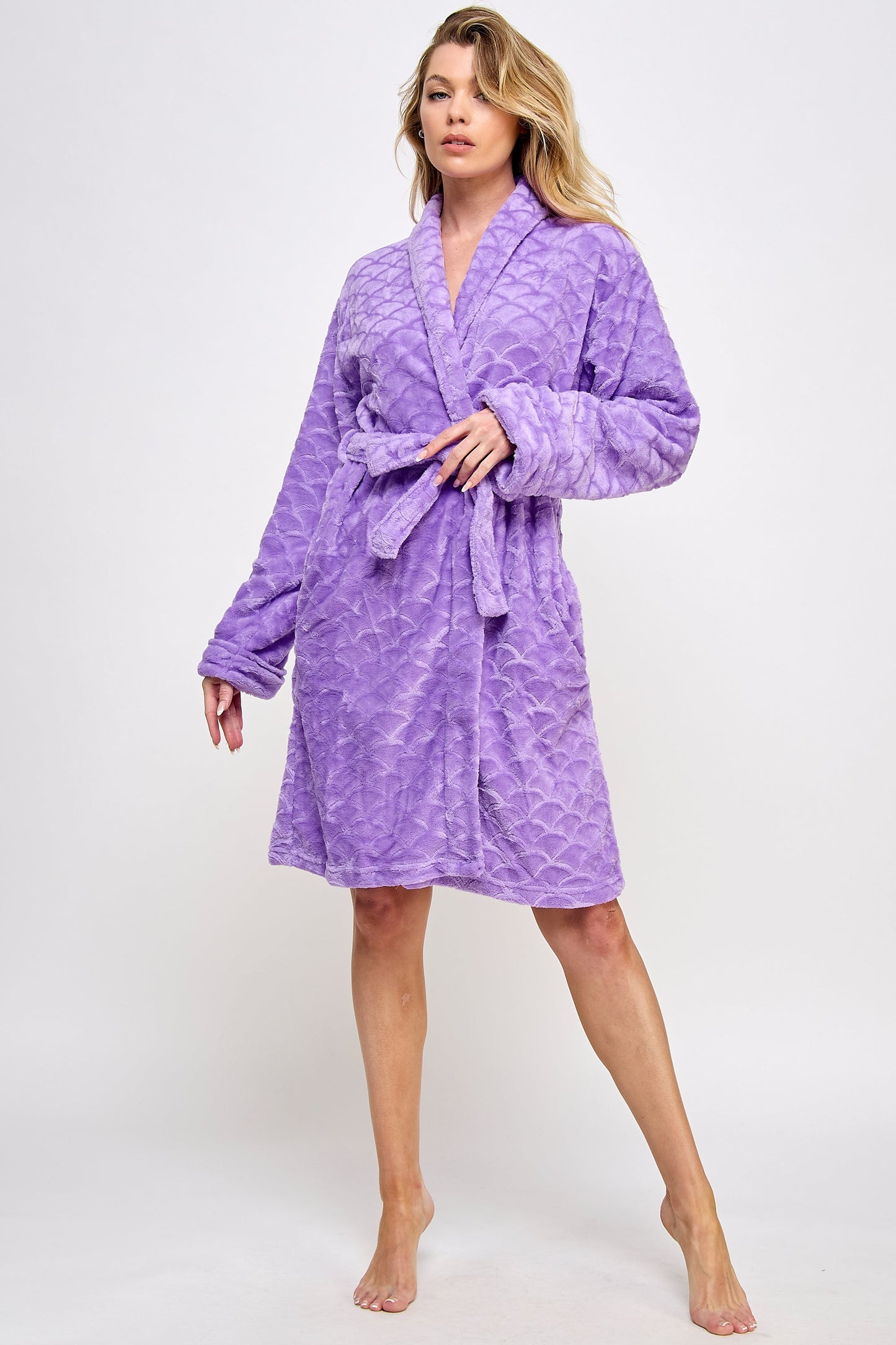 BeWicked Ariel Robe Jacquard Plush Long Sleeve with Pockets Purple