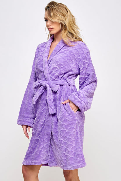BeWicked Ariel Robe Jacquard Plush Long Sleeve with Pockets Purple
