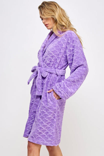 BeWicked Ariel Robe Jacquard Plush Long Sleeve with Pockets Purple