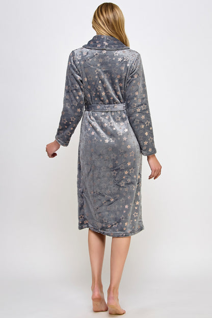 BeWicked Metallic Stars Plush Estelle Robe Gray