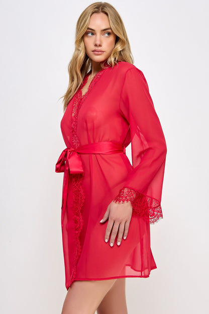 BeWicked Chiffon & Lace Vivian Sheer Robe Red